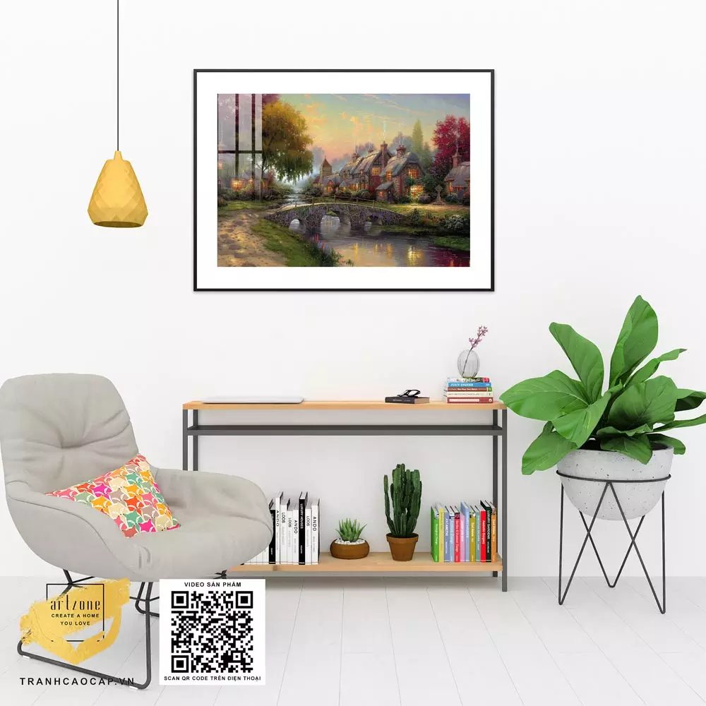 Tranh Canvas phong cảnh Ngôi nhà nhỏ trong truyện cổ tích in trên vải Canvas