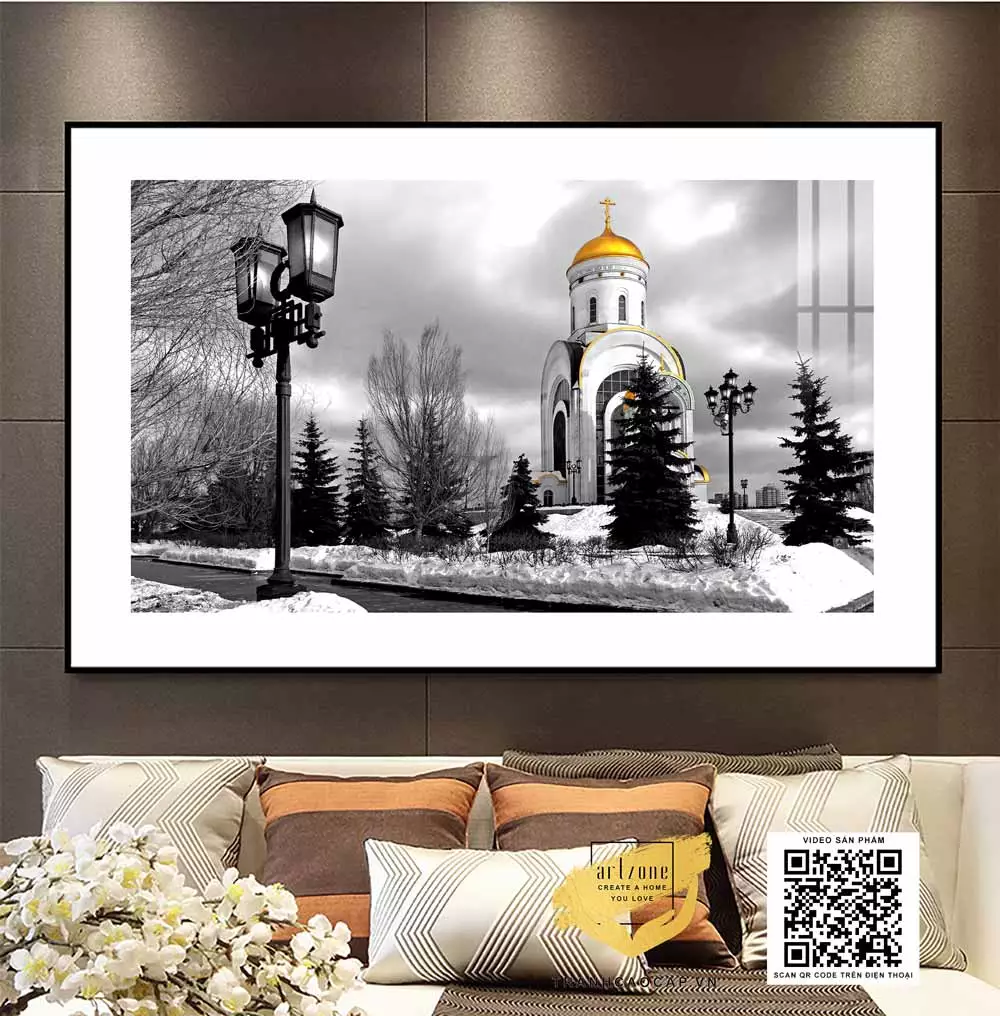 Tranh Canvas phong cảnh Lâu đài trong tuyết mùa đông in trên vải Canvas