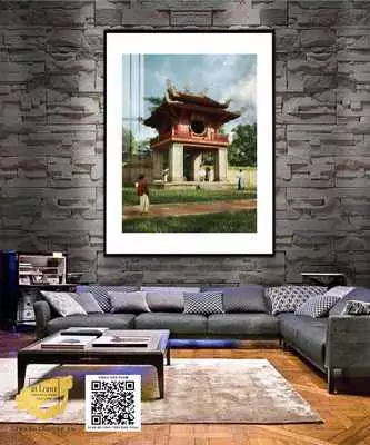 Tranh trang trí tinh tế in trên Canvas treo tường quán cafe Hà Nội xưa 80X120 cm P/N: AZ1-0929-KC5-CANVAS-80X120