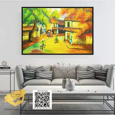 Tranh Phong cảnh Làng quê Việt Nam Decor phòng khách đơn giản Canvas Kích thước: 150*75 cm P/N: AZ1-0086-KN-CANVAS-150X75