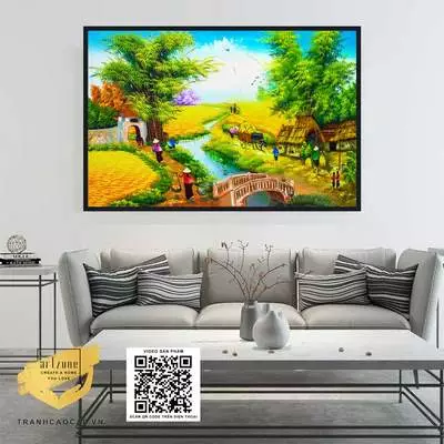 Tranh Decor giá rẻ treo tường phòng khách Làng quê Việt Nam Canvas Kích thước: 135*90 cm P/N: AZ1-0150-KC5-CANVAS-135X90