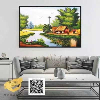 Tranh tinh tế trang trí phòng khách Phong cảnh Làng quê Việt Nam vải Canvas Kích thước: 90X45 cm P/N: AZ1-0156-KN-CANVAS-90X45