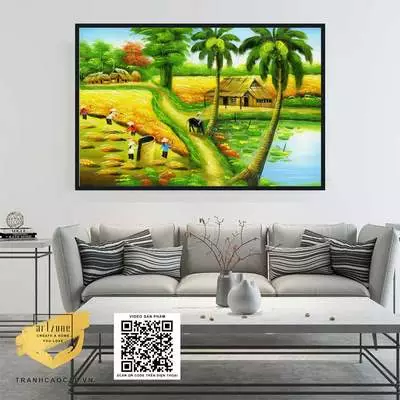 Tranh trang trí nhẹ nhàng trang trí phòng khách in trên vải Canvas Phong cảnh Làng quê Việt Nam Kích thước: 150*100 P/N: AZ1-0161-KC5-CANVAS-150X100