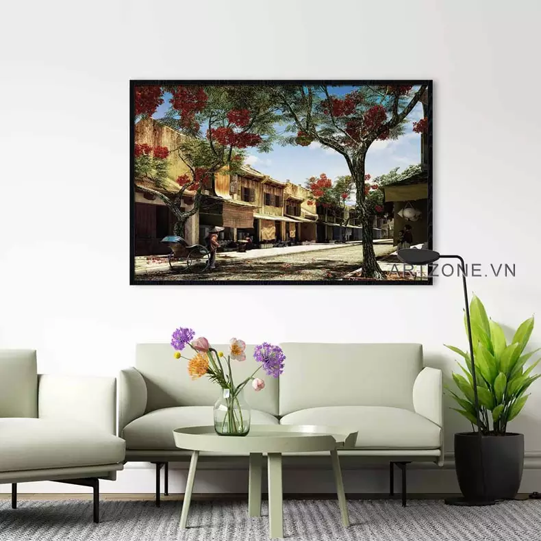 Tranh vải Canvas hiện đại trang trí phòng khách Hà Nội xưa Tranh vải Canvas hiện đại trang trí phòng khách Hà Nội xưa 105X70 P/N: AZ1-0040-KN-CANVAS-105X70