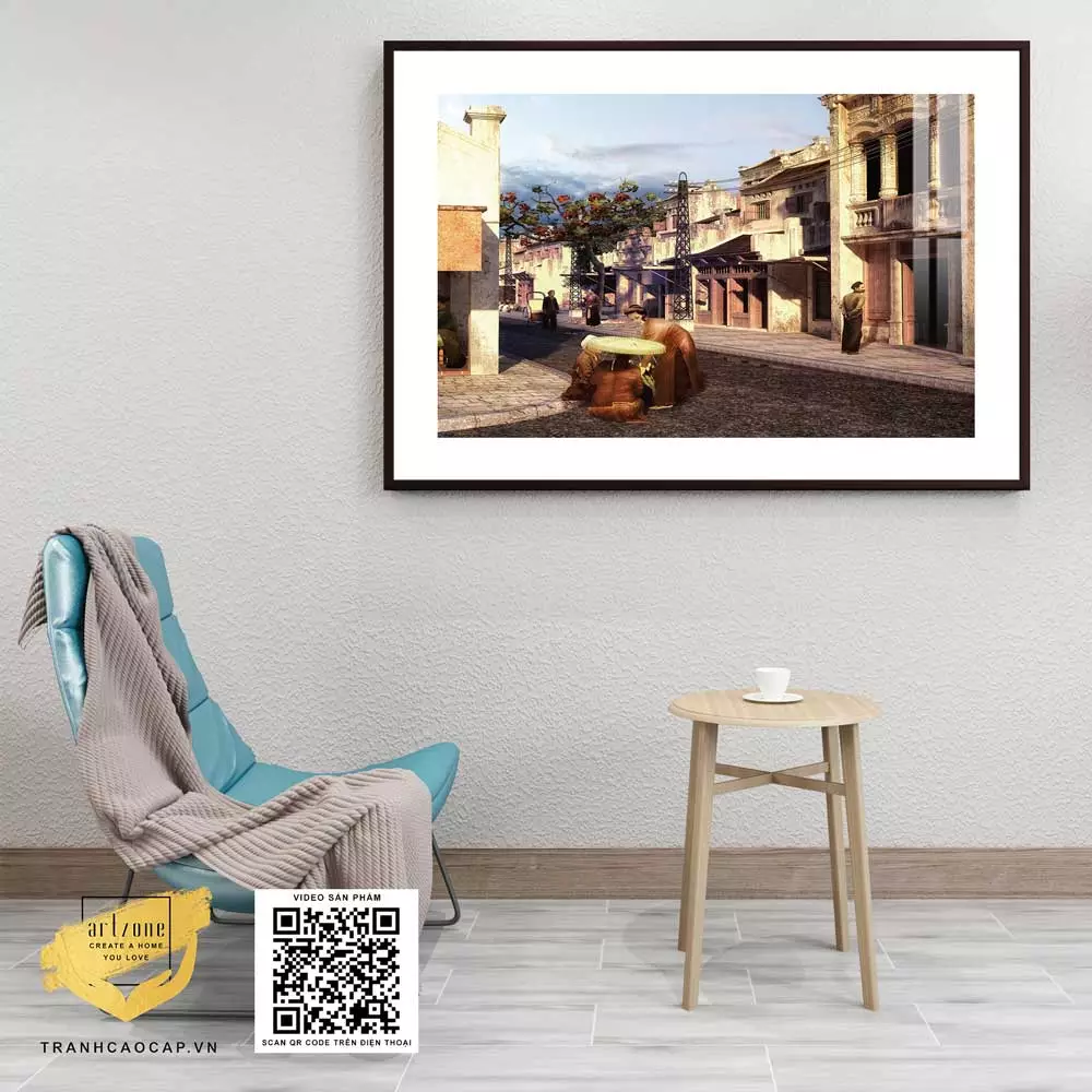 Tranh trang trí cổ điển Decor quán cafe in trên vải Canvas Phong cảnh Hà Nội xưa Tranh trang trí cổ điển Decor quán cafe Phong cảnh Hà Nội xưa