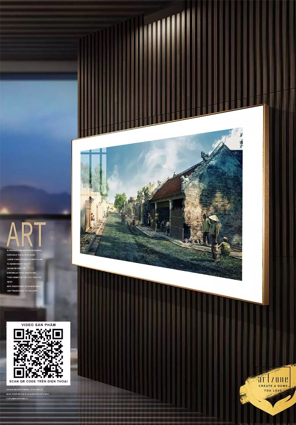 Tranh trang trí bền in trên Canvas Decor phòng khách Hà Nội xưa Tranh trang trí bền in trên Canvas Decor phòng khách Hà Nội xưa 80X120 cm P/N: AZ1-0966-KC5-CANVAS-80X120
