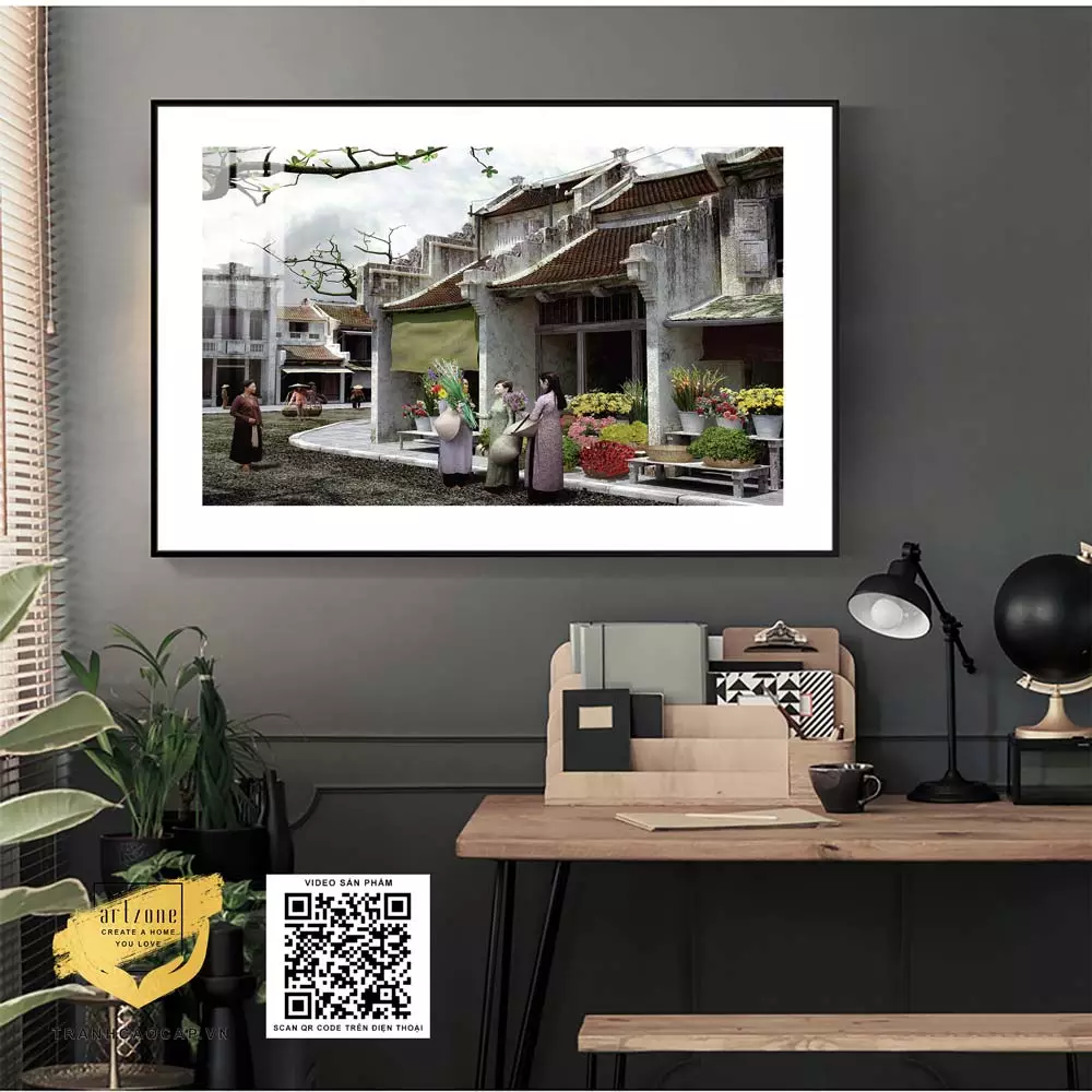 Tranh in trên Decal Phong cảnh Hà Nội xưa trang trí phòng khách Chất lượng Tranh in trên Decal Phong cảnh Hà Nội xưa trang trí phòng khách Chất lượng 105X70 P/N: AZ1-0980-KN-DECAL-105X70