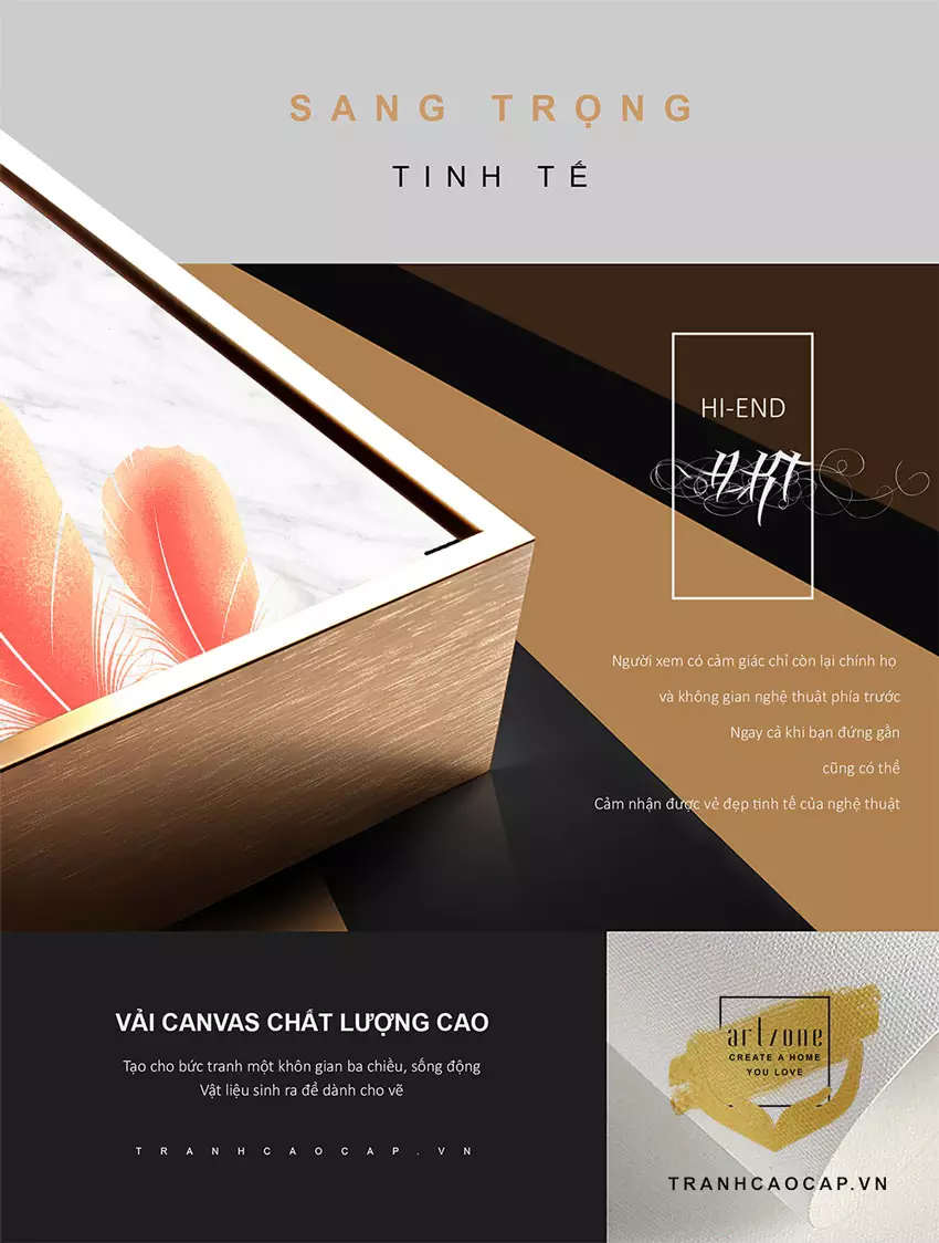 Tranh bóng gương Lông vũ nghệ thuật trừu tượng in trên Vải Canvas