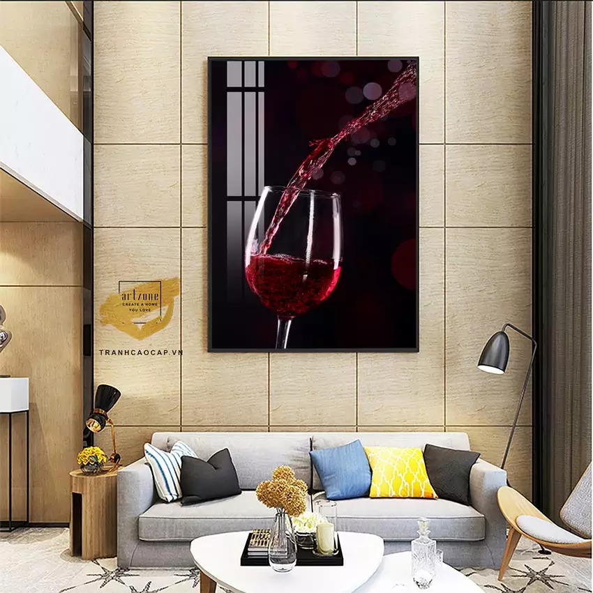 Tranh tĩnh vật Ly rượu vang đỏ nghệ thuật