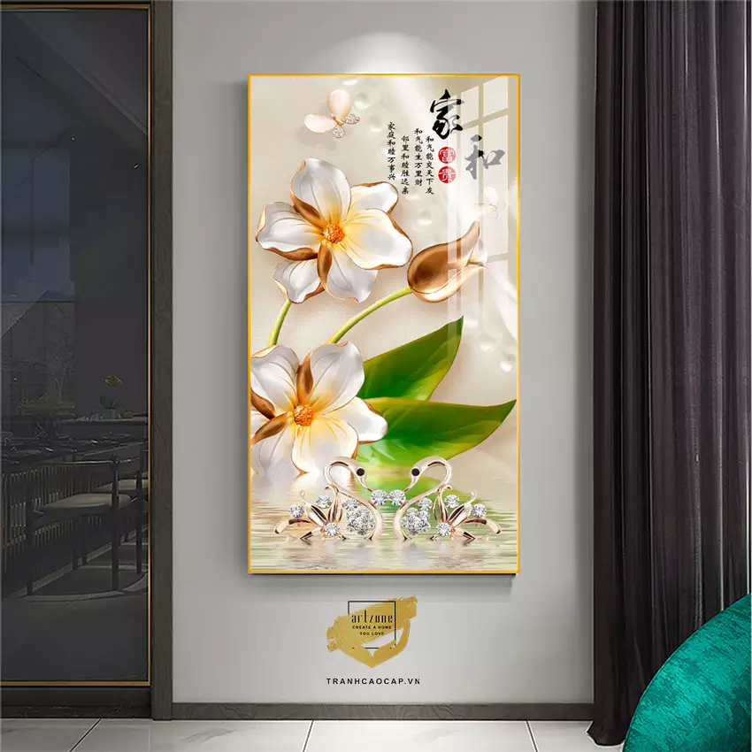 Tranh Hoa lá, Khung Nhôm, Tranh in trên Canvas Size: 70X140 cm P/N: AZ1-1824-KN-CANVAS-70X140