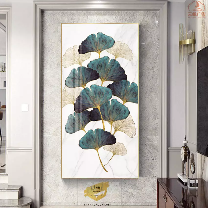 Tranh Hoa lá, Khung Nhôm, Tranh in trên Canvas 50X100 cm P/N: AZ1-2734-KN-CANVAS-50X100