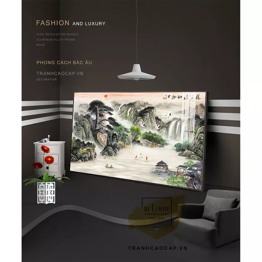 Nội dung Tranh Sơn thuỷ vải Canvas Decor Treo tường Phòng làm việc 105X70 cm Az1-3006-Kc5-Canvas-105X70