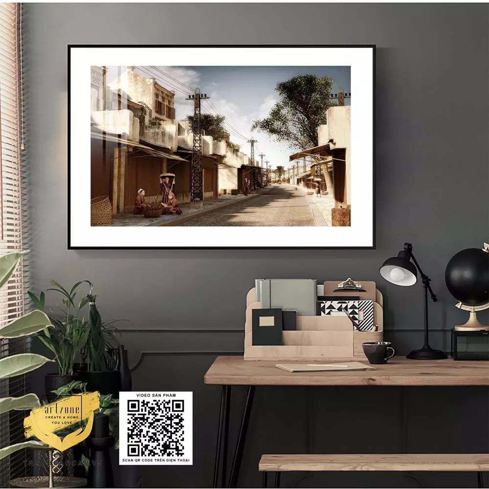Tranh treo tường giá rẻ Canvas Decor quán cafe Phong cảnh Hà Nội xưa 60*40 cm P/N: AZ1-0936-KC5-CANVAS-60X40