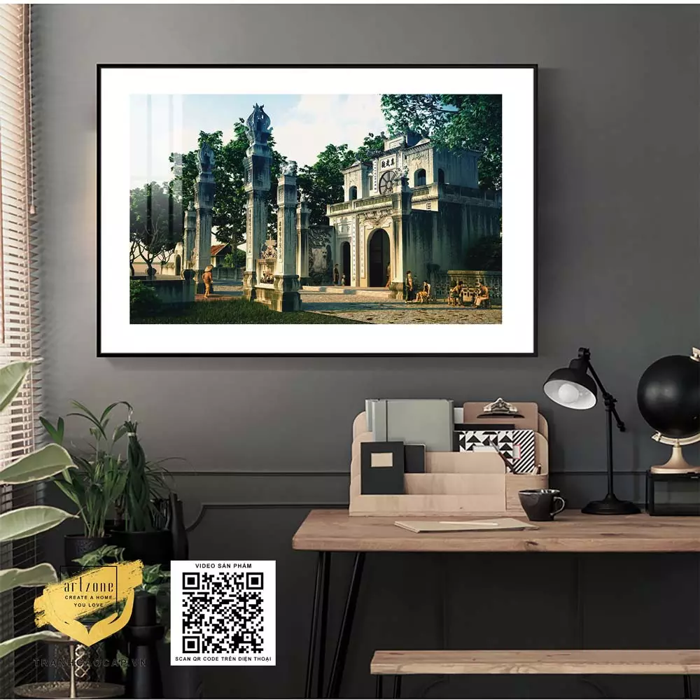 Tranh vải Canvas Phong cảnh Hà Nội xưa treo tường Quán Cafe cổ điển 105X70 P/N: AZ1-0946-KN-CANVAS-105X70