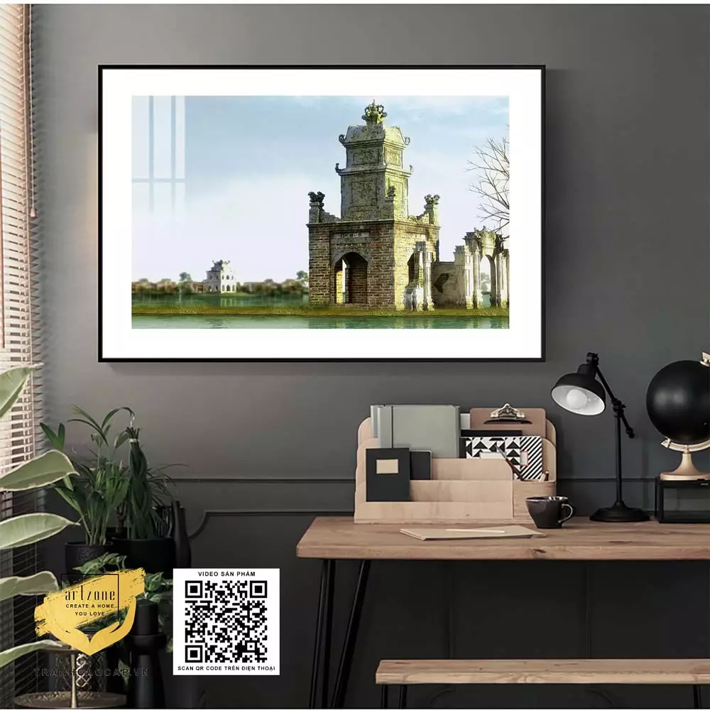 Tranh Phong cảnh Hà Nội xưa trang trí Tiệm cafe hiện đại in trên vải Canvas Kích thước: 90*60 cm P/N: AZ1-0947-KN-CANVAS-90X60