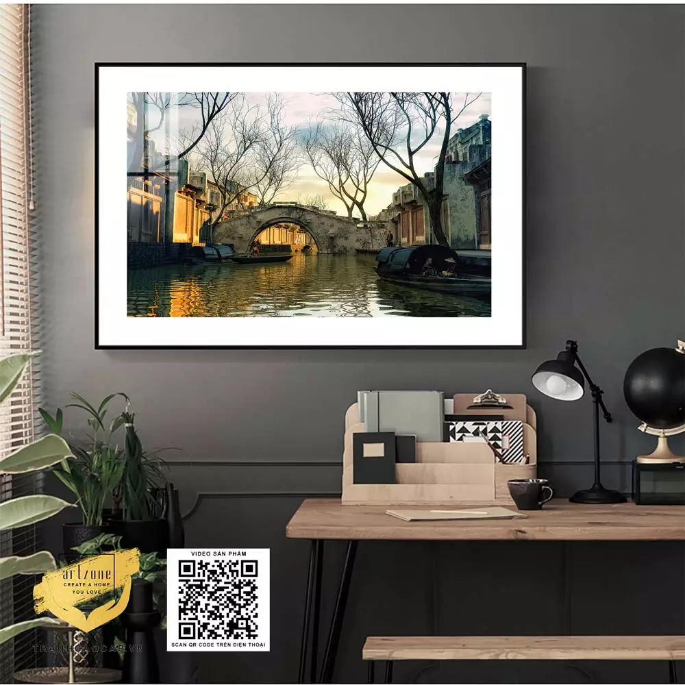Tranh trang trí Decor Quán Cafe Phong cảnh Hà Nội xưa Chất lượng vải Canvas Kích thước: 150X100 cm P/N: AZ1-0954-KN-CANVAS-150X100