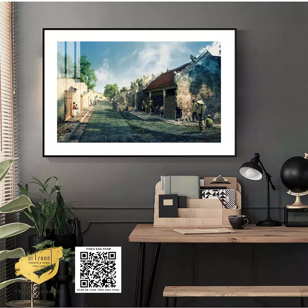 Tranh trang trí bền in trên vải Canvas treo tường quán cafe Hà Nội xưa 40*60 cm P/N: AZ1-0966-KN-CANVAS-40X60