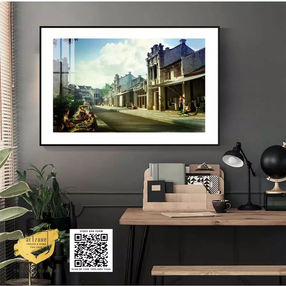 Tranh Decor giá rẻ vải Canvas trang trí phòng khách Phong cảnh Hà Nội xưa 120X80 cm P/N: AZ1-0970-KN-CANVAS-120X80