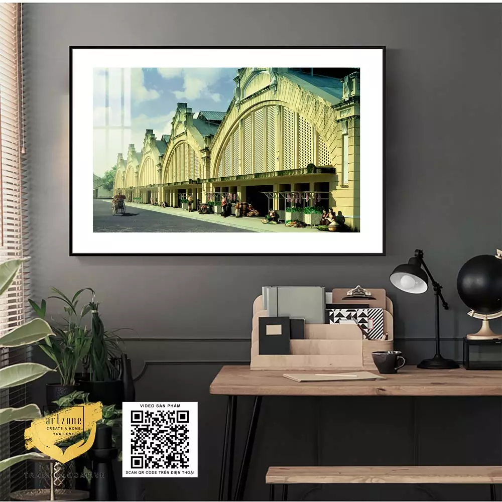 Tranh Decor treo tường Quán Cafe Phong cảnh Hà Nội xưa đẹp in trên Mica Đài loan Kích thước: 150X100 cm P/N: AZ1-0986-KN-MICA-150X100