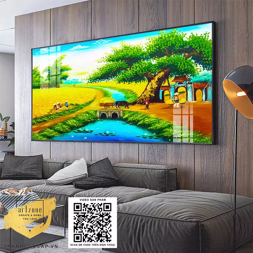 Nội dung Tranh treo tường đơn giản trang trí phòng khách Làng quê Việt Nam