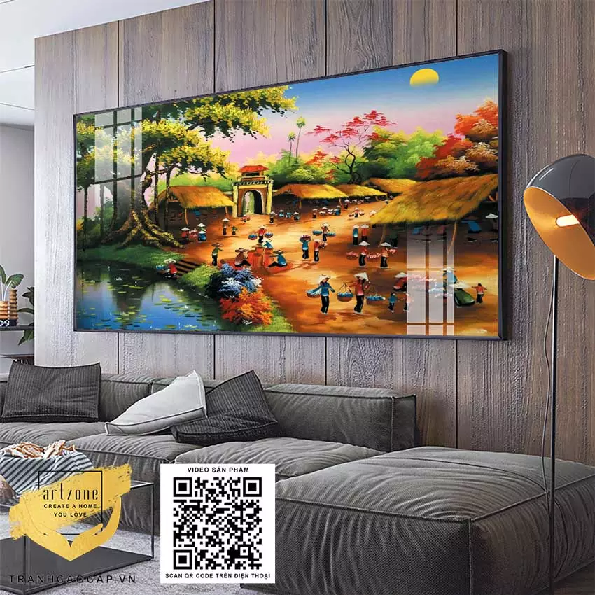 Nội dung Tranh trang trí tinh tế treo tường phòng khách Làng quê Việt Nam
