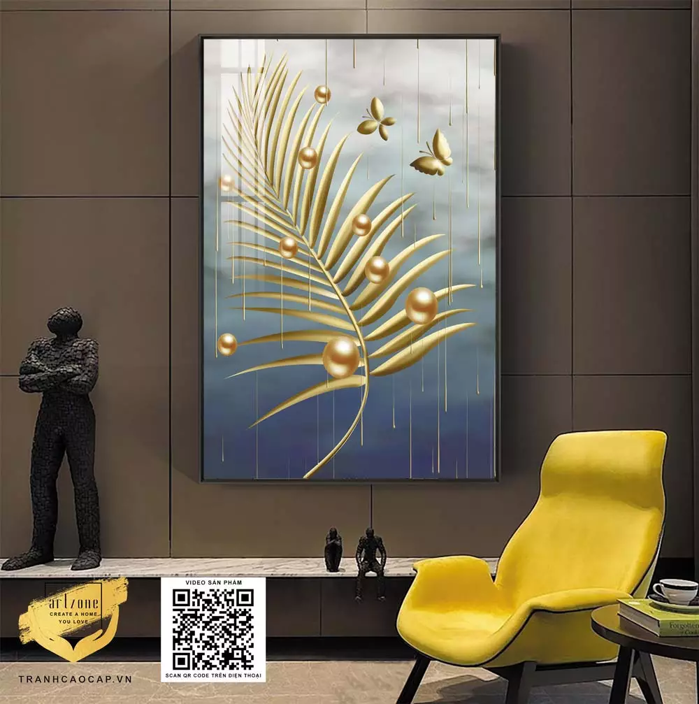 Tranh trang trí Mica Lá vàng và đàn bướm