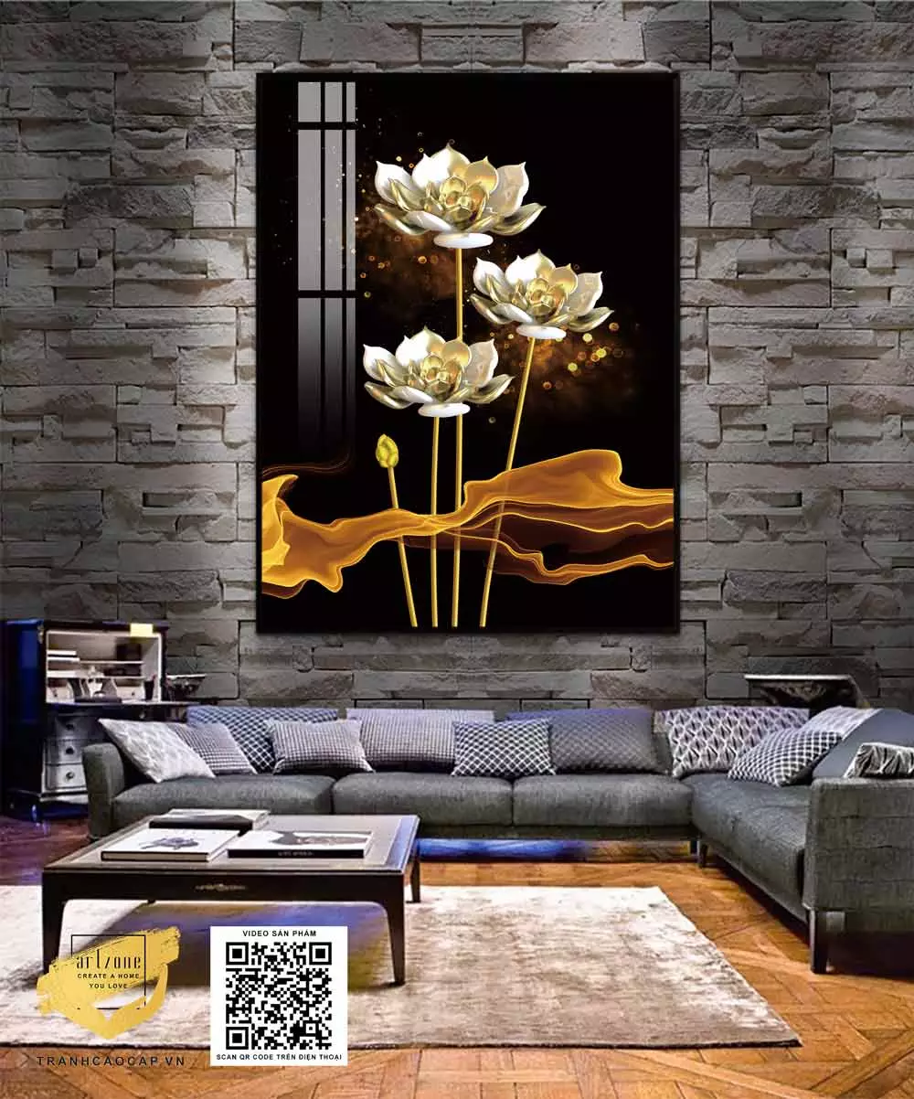 Tranh hoa lá in trên vải Canvas treo tường Phòng khách Giá rẻ 40*60 cm P/N: AZ1-0842-KN-CANVAS-40X60