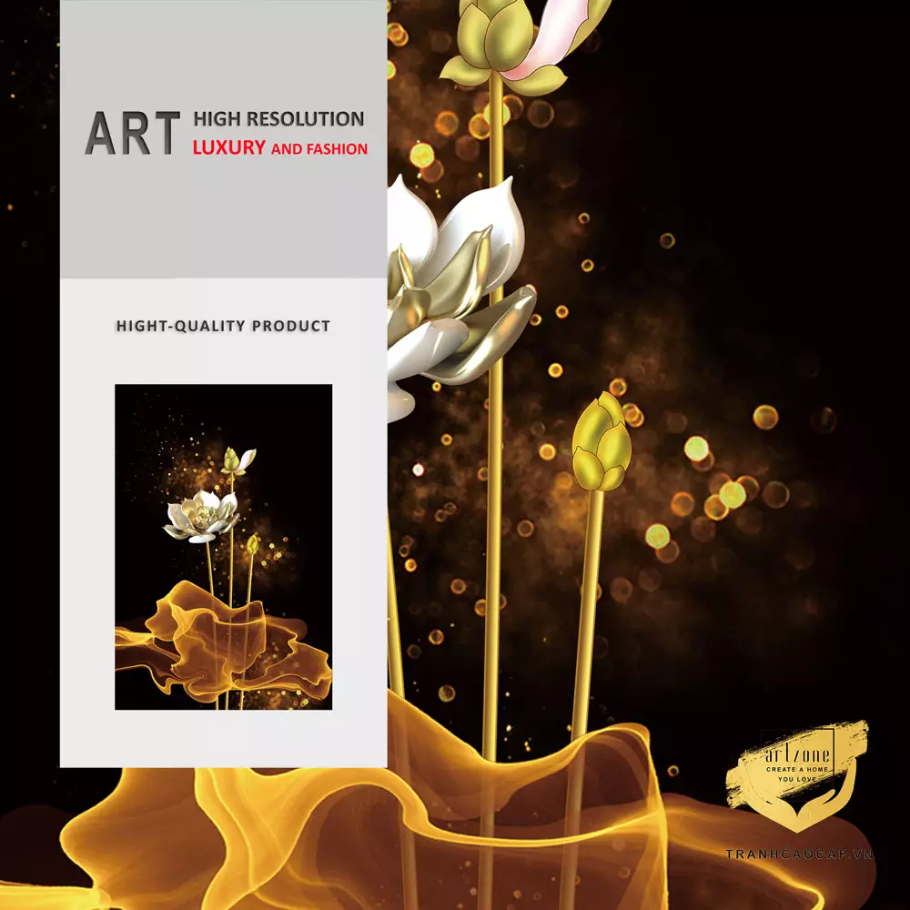 Nội dung Tranh treo tường Mica Hoa sen vàng hoàng kim 3D