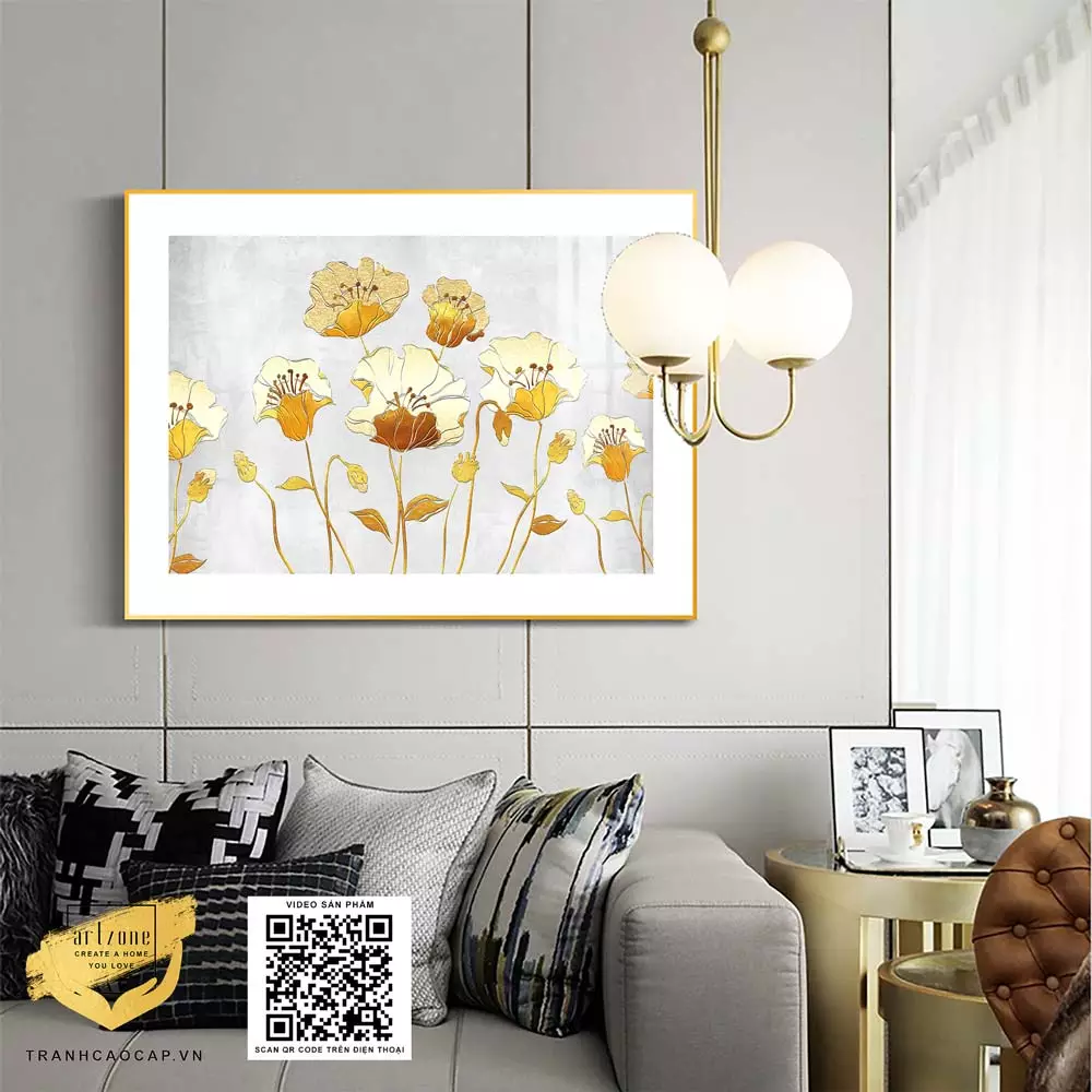 Tranh Mica Hoa sen vàng trừu tượng