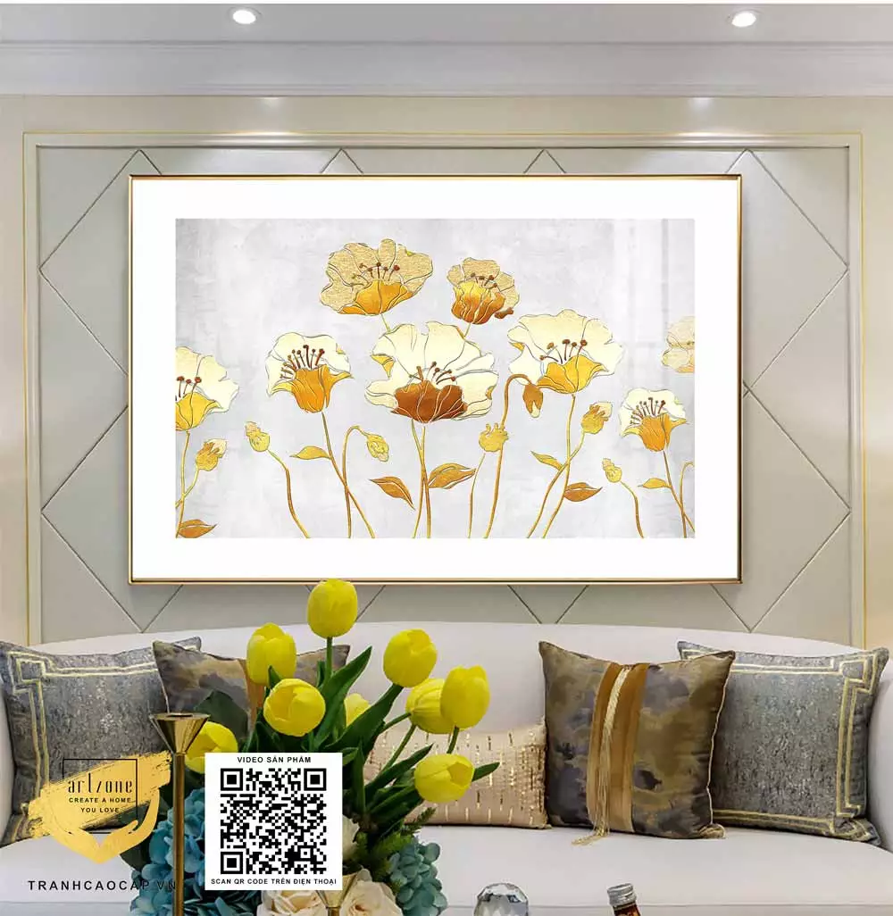 Tranh Mica Hoa sen vàng trừu tượng