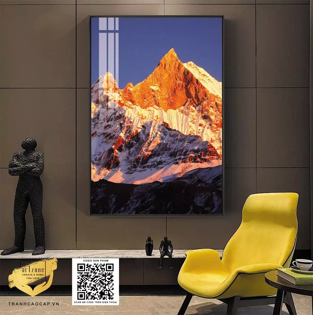 Tranh Canvas phong cảnh Dãy Núi vàng hùng vĩ hợp mệnh thổ mệnh kim in trên vải Canvas