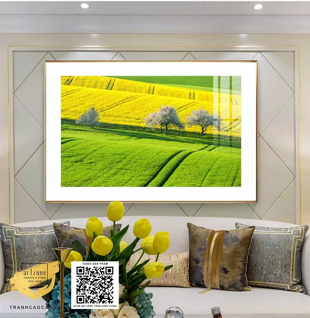 Tranh Canvas phong cảnh Cánh đồng xanh bát ngát in trên vải Canvas
