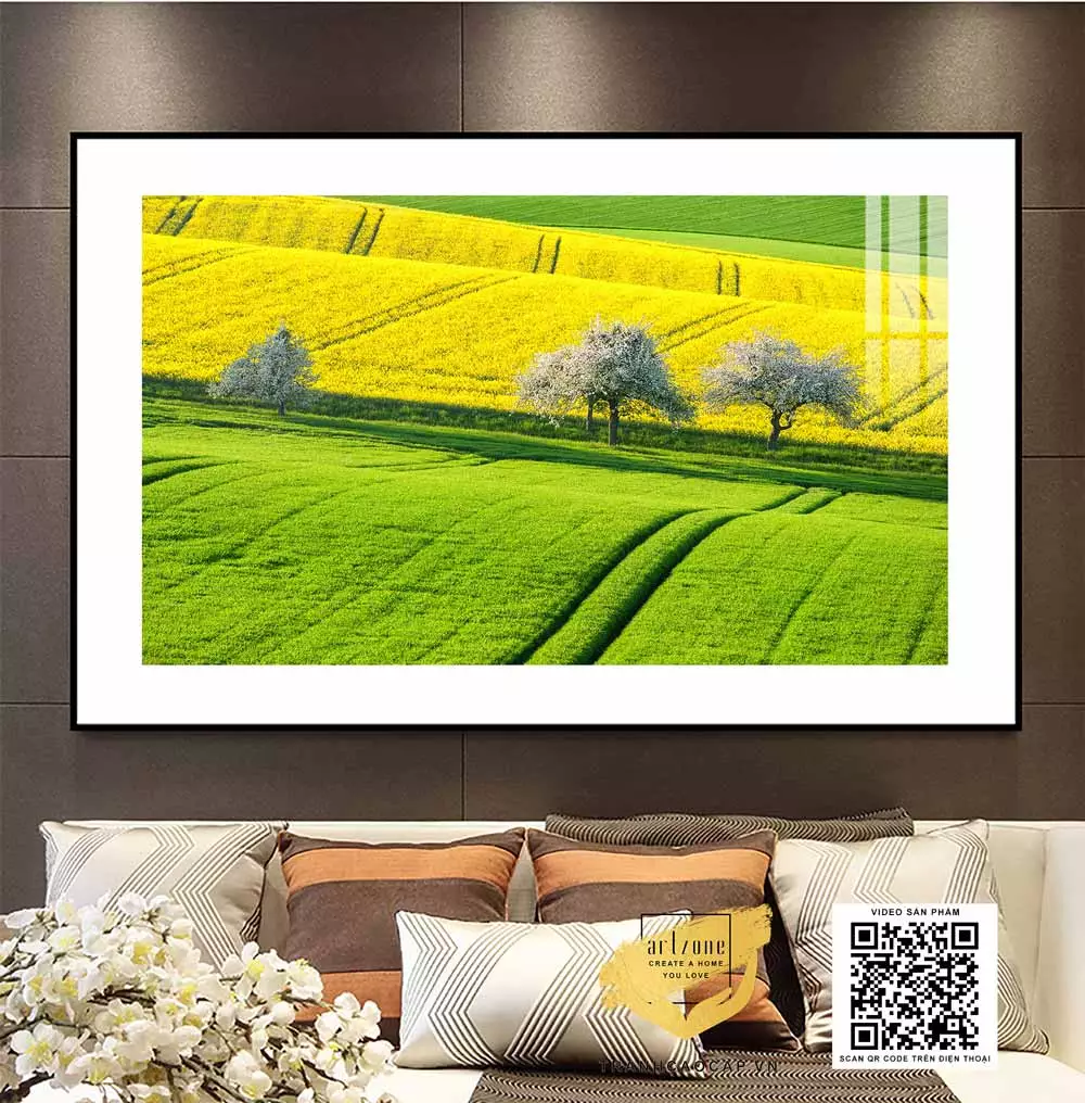 Tranh Canvas phong cảnh Cánh đồng xanh bát ngát in trên vải Canvas
