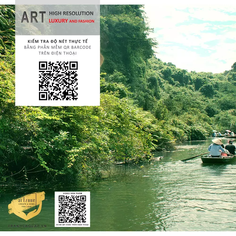Nội dung Tranh Canvas phong cảnh Chèo thuyền trên sông du lịch chùa hương