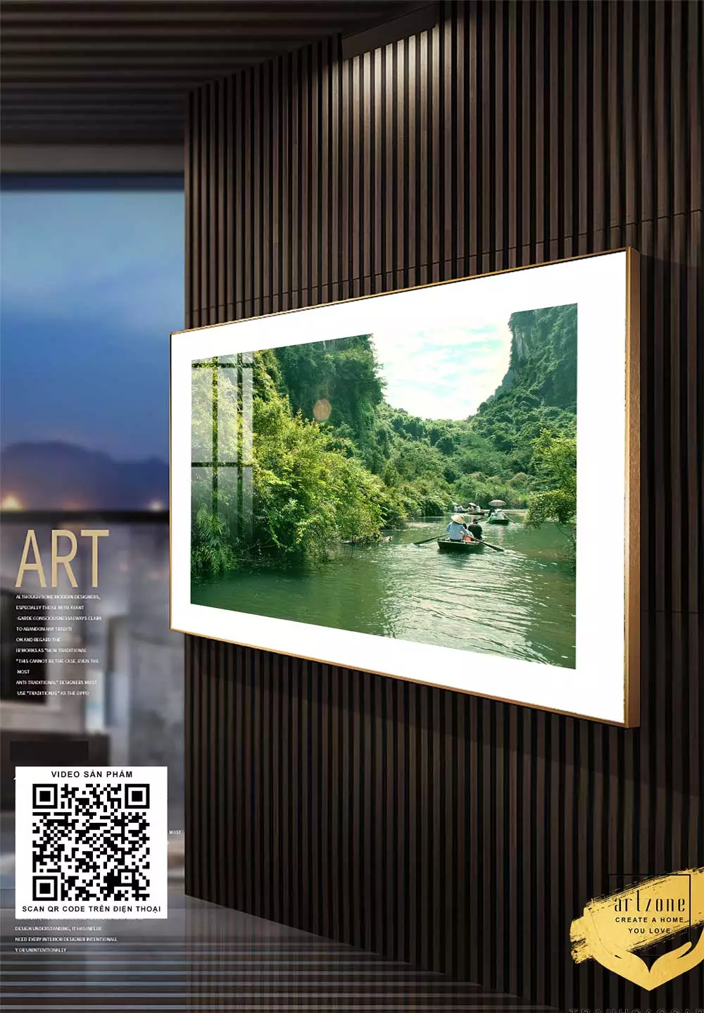 Tranh Canvas phong cảnh Chèo thuyền trên sông du lịch chùa hương