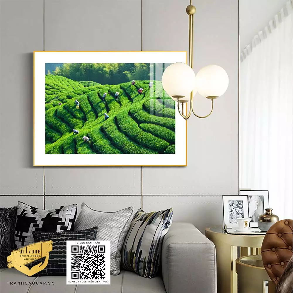 Tranh Canvas phong cảnh Đồi chè Mộc Châu mùa thu hoạch in trên vải Canvas