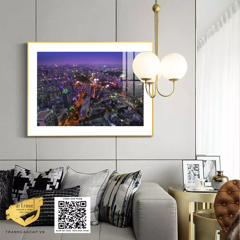 Tranh Canvas phong cảnh Thành phố lên đèn in trên vải Canvas