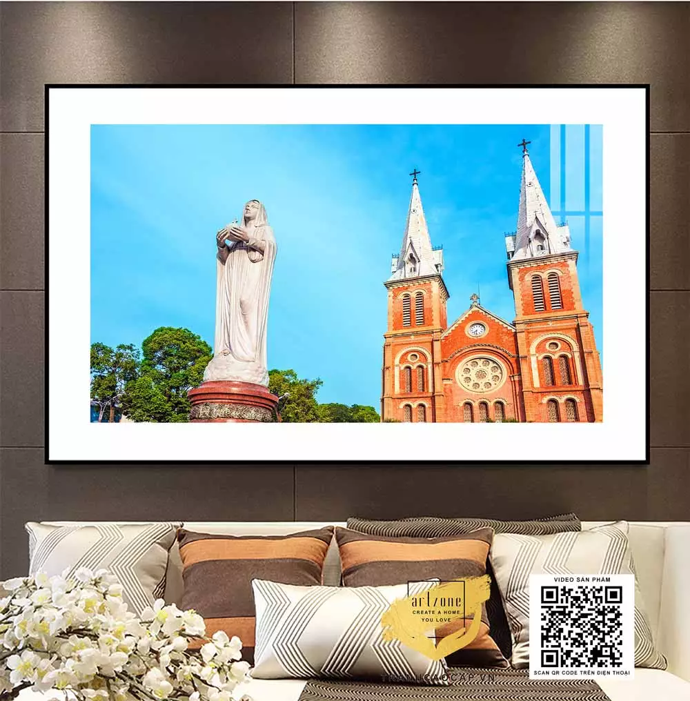 Tranh Canvas phong cảnh Nhà thờ đức bà Sài Gòn in trên vải Canvas