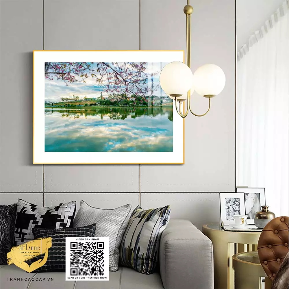 Tranh Canvas phong cảnh Chiều Hồ Tây in trên vải Canvas