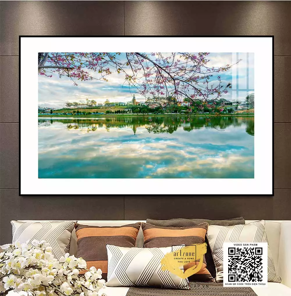 Tranh Canvas phong cảnh Chiều Hồ Tây in trên vải Canvas