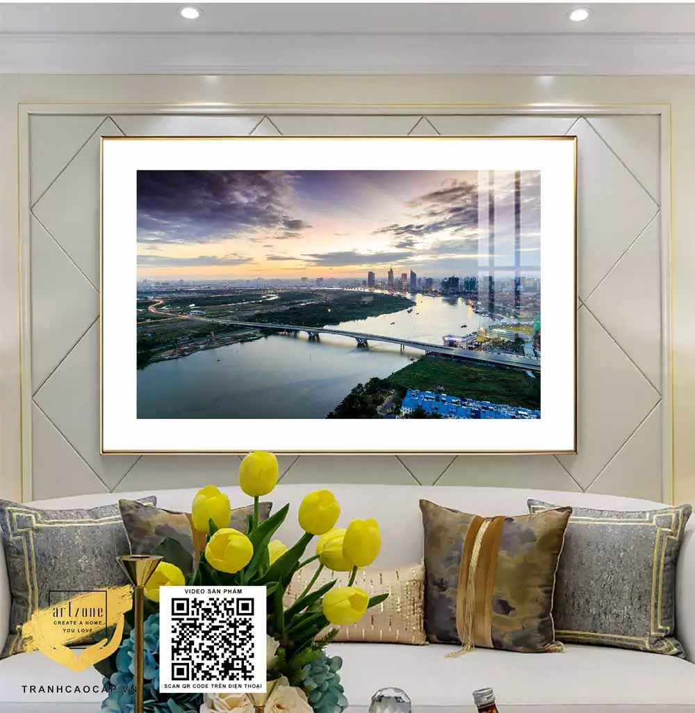 Tranh Canvas phong cảnh Cầu trên sông Sài Gòn in trên vải Canvas