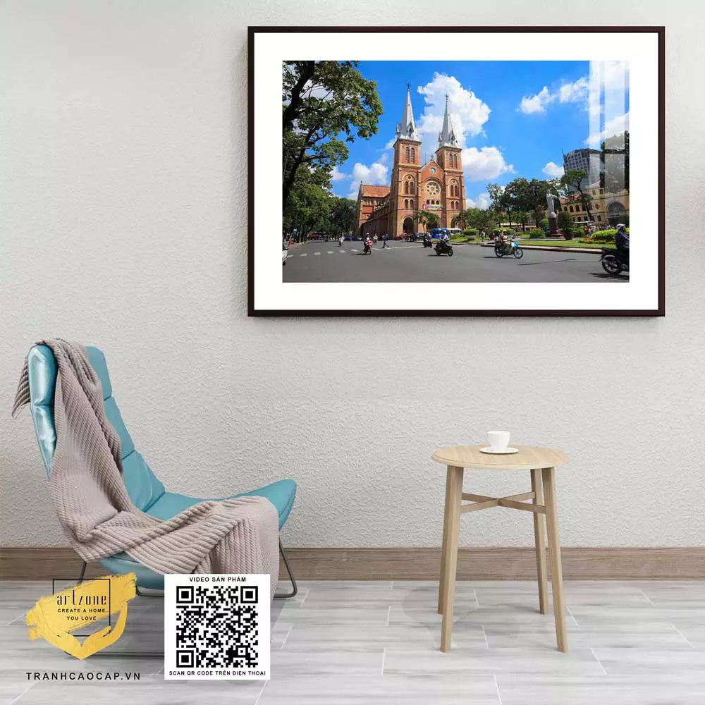 Tranh Canvas phong cảnh Nhà thờ đức bà Sài Gòn in trên vải Canvas