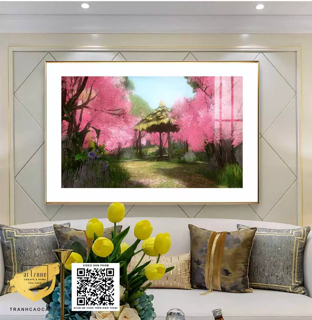 Tranh Canvas phong cảnh Rừng cây lá hồng in trên vải Canvas