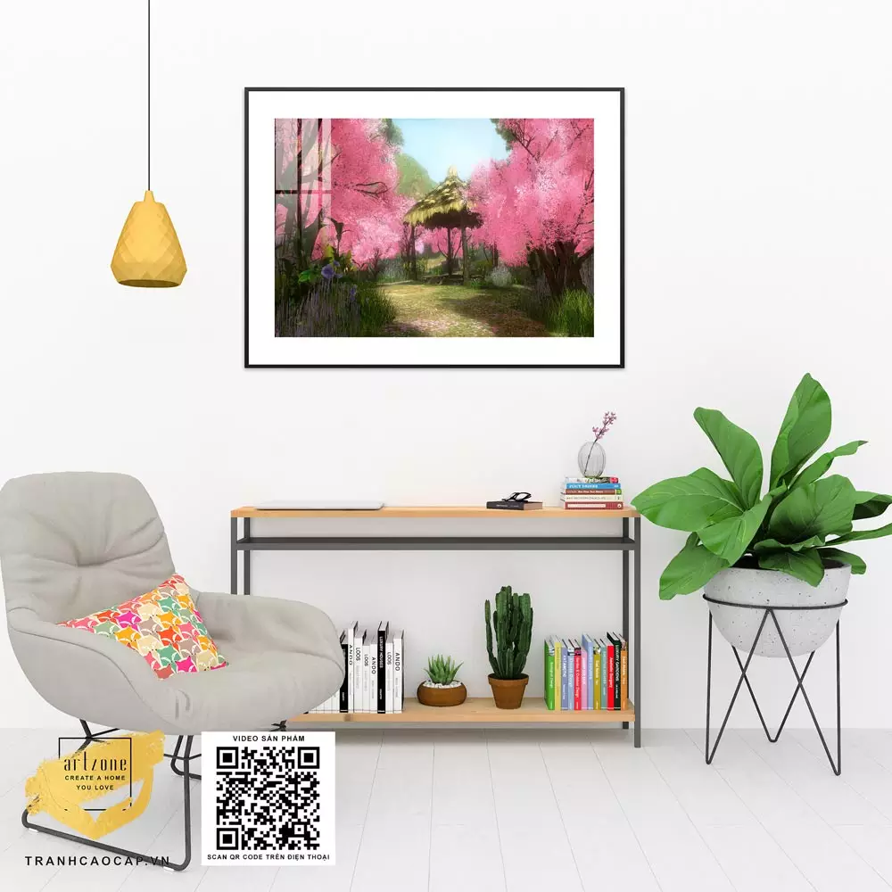 Tranh Canvas phong cảnh Rừng cây lá hồng in trên vải Canvas