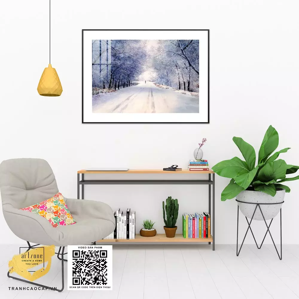 Tranh Canvas phong cảnh Con đường tuyết băng giá in trên vải Canvas