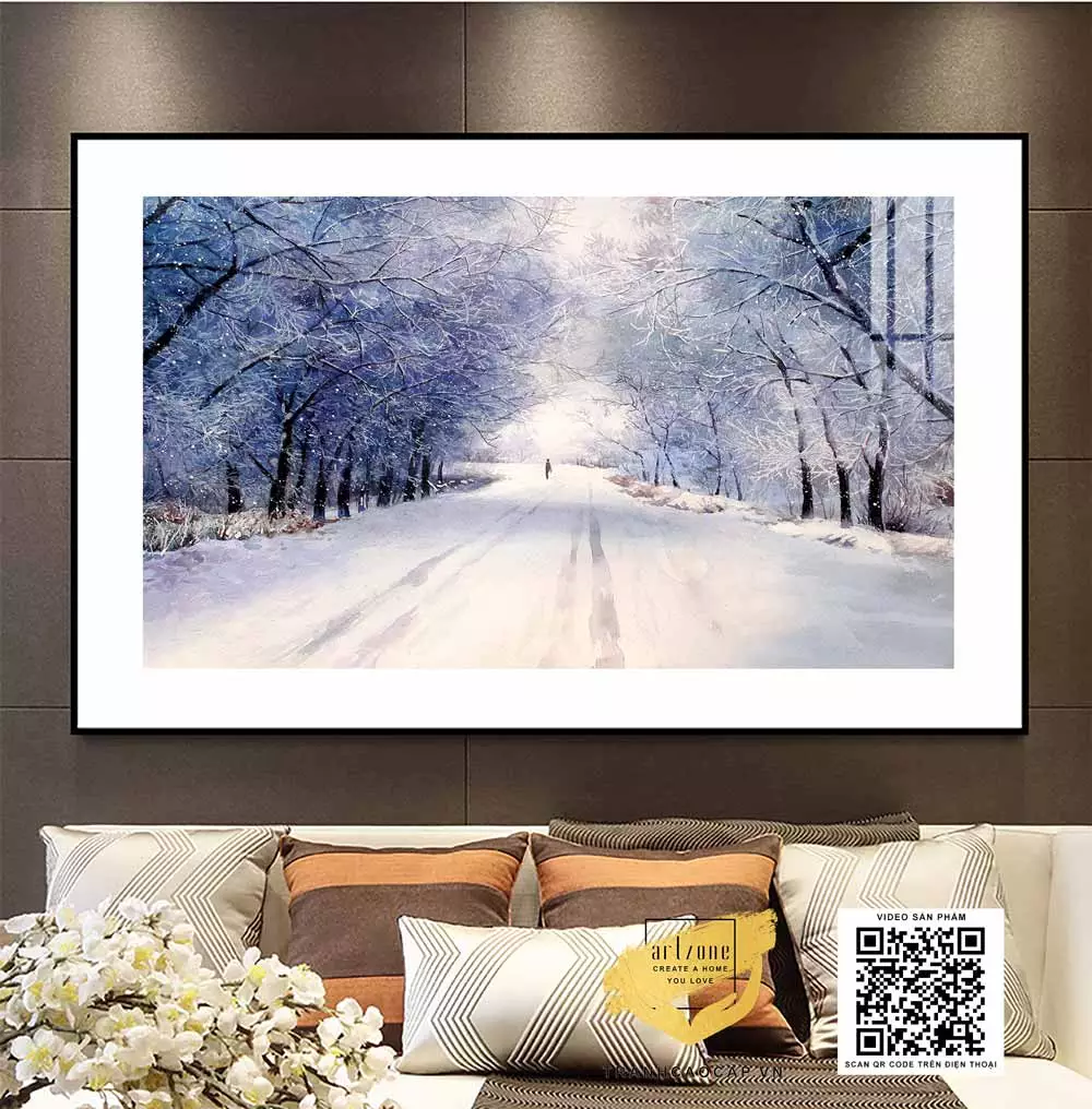 Tranh Canvas phong cảnh Con đường tuyết băng giá in trên vải Canvas