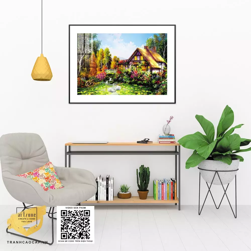 Tranh Canvas phong cảnh Ngôi nhà nhỏ trong truyện cổ tích in trên vải Canvas