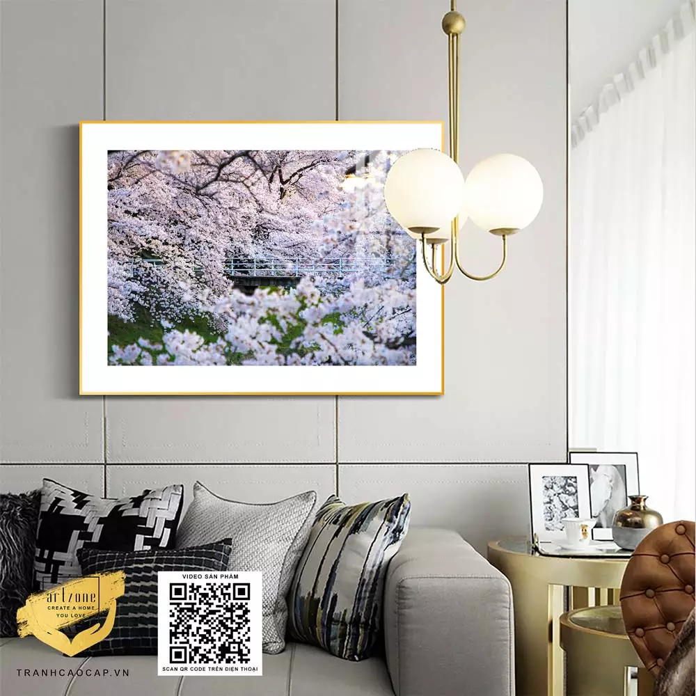 Tranh Canvas phong cảnh Mùa hoa anh đào Nhật Bản nở rộ in trên vải Canvas