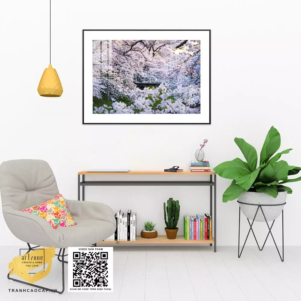 Tranh Canvas phong cảnh Mùa hoa anh đào Nhật Bản nở rộ in trên vải Canvas