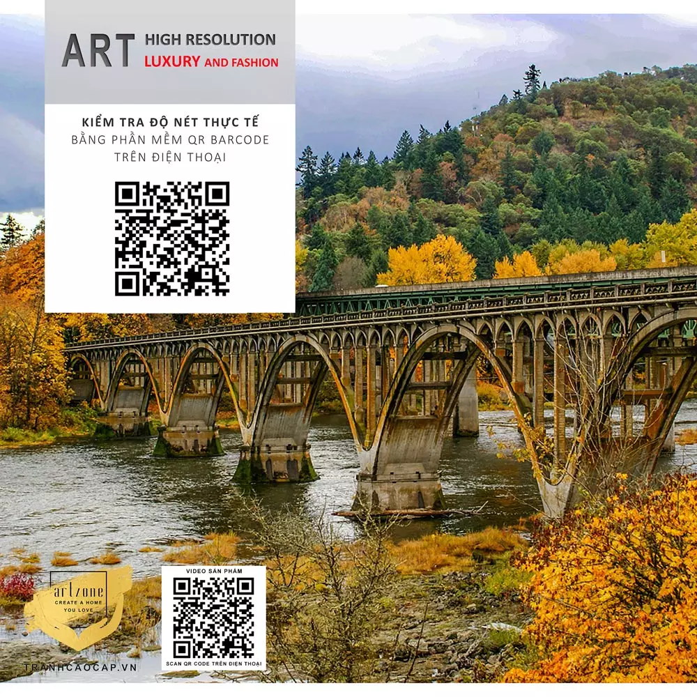 Nội dung Tranh Canvas phong cảnh Cây cầu sắt cũ trong mùa thu